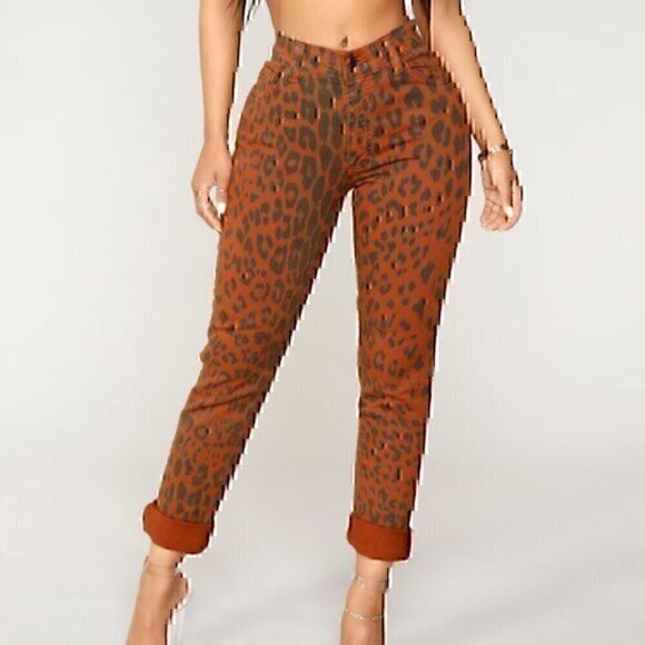 NEW NWT FASHION NOVA Animalistic Skinny Jeans Brown Cheetah Leopard High Waisted - Picture 1 of 11